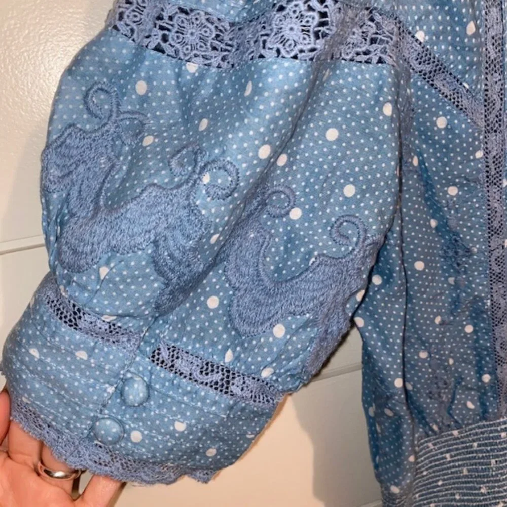 NWT LoveShackFancy Jaislyn blue Cotton Mini Dress - Women's Medium Puff Sleeves - Picture 9 of 9